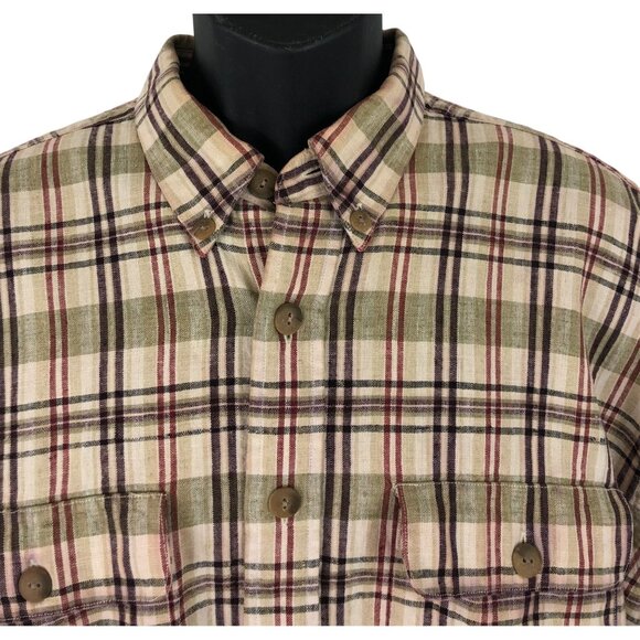 Terrain by Windsor Men's Size Large Plaid Linen Cotton Blend Button Up Shirt - Picture 3 of 8